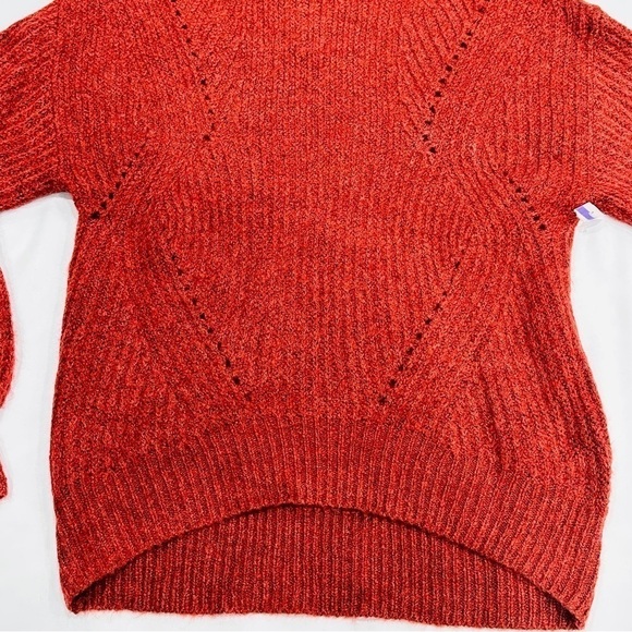 NWOT BP Rust Red Orange Chunky Pointelle Balloon Sleeve High Low Sweater - Picture 3 of 8